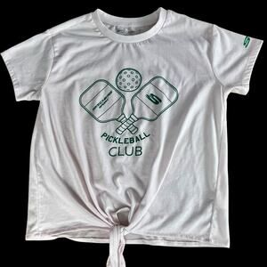 Skechers Sport Girls Size 7-8 Pickleball Club Pink Green T Shirt Tie Front EUC